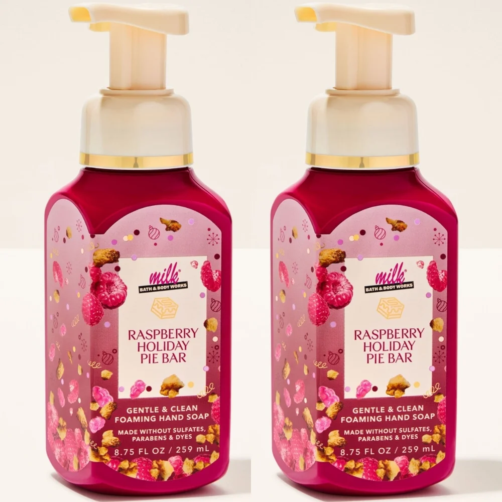 Bath Body Works Milk Bar Raspberry Holiday Pie Bar Foaming Hand Soap Set of 2